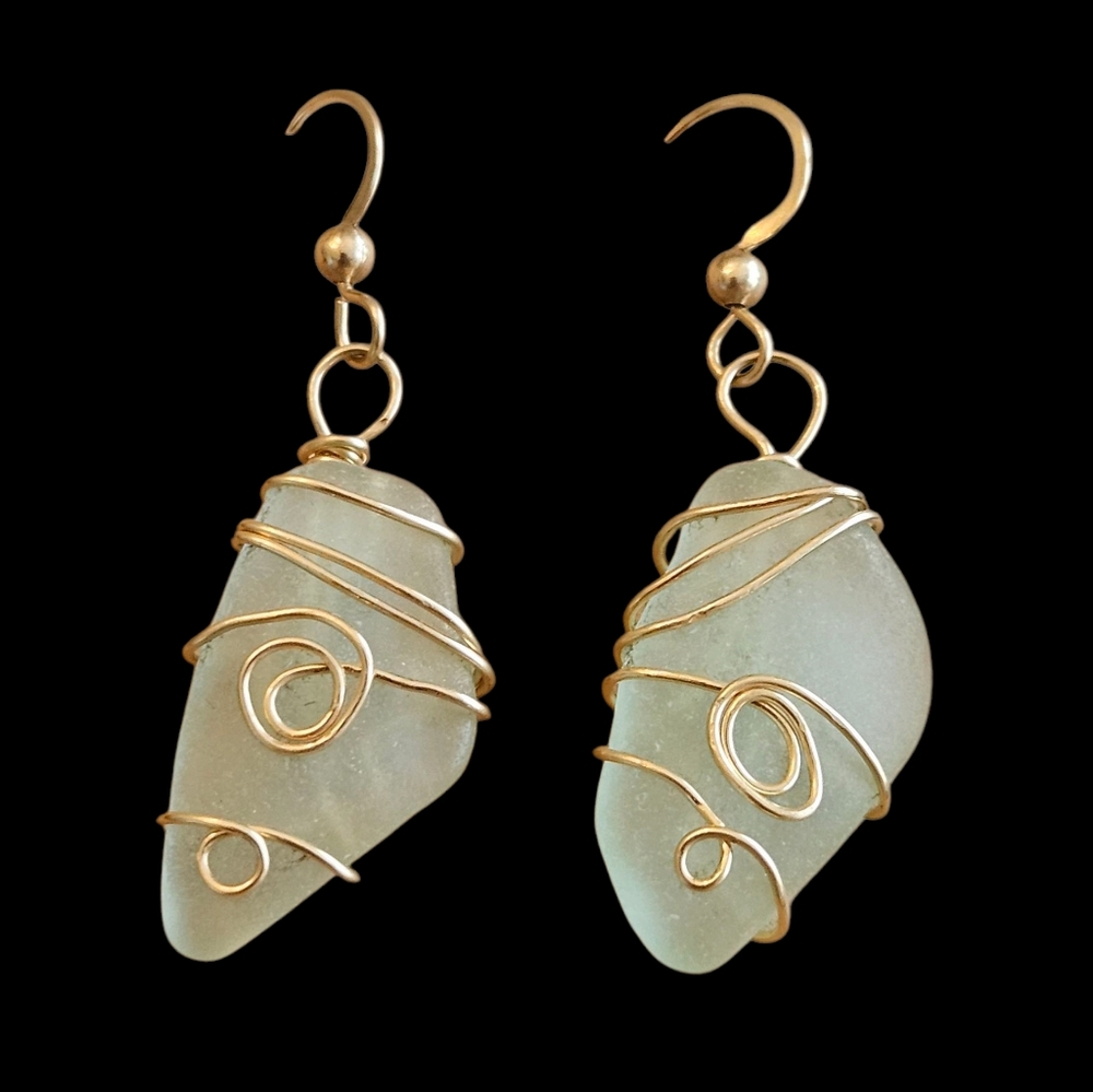 NWT - Gold Wire Wrapped Sea Glass Earrings